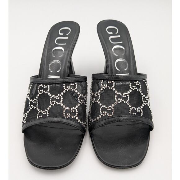 Gucci Demi Rhinestone Mesh Mule Sandals Nero Women's size US8.5 EU38.5 - Picture 2 of 16